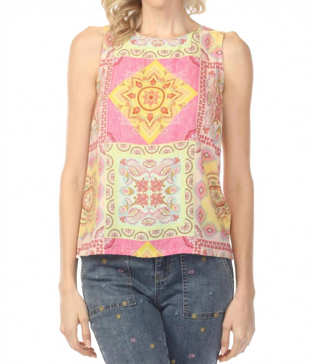 NEW CHARLIE B printed keyhole back sleeveless top in carousel